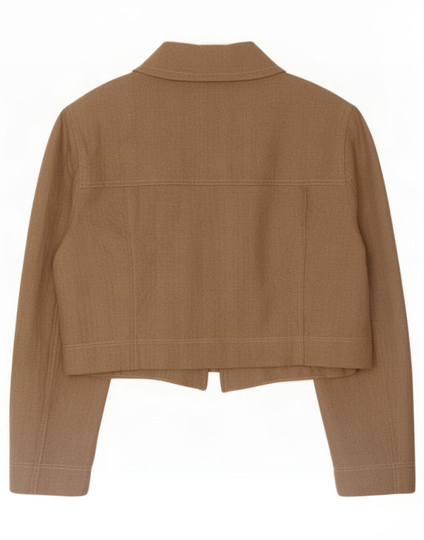 Zara Damen Crop Bomberjacke UK 14 Large Beige Nadelstreifen Viskose