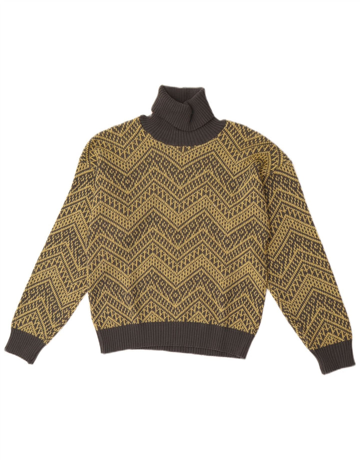 Vintage Damen Rollkragenpullover Pullover UK 14 Mittelgelber Chevron