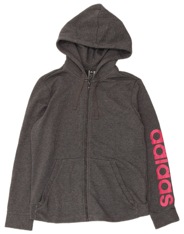 Adidas Womens Graphic Regular Fit Zip Hoodie Sweater UK 16 Large Grey