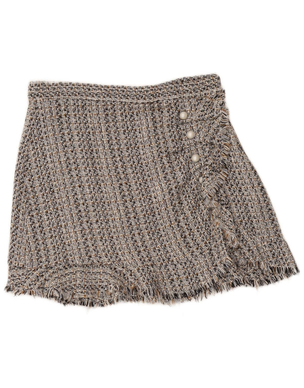 Zara Damen-A-Linien-Rock, Größe L, W30, grau gefleckte Baumwolle