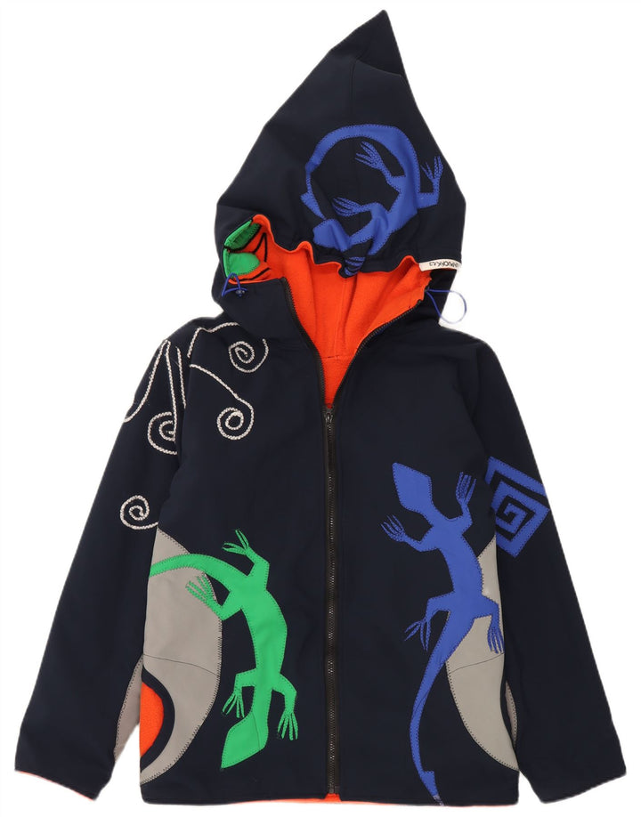 Vintage Damen Grafische Windjacke UK 16 Groß Marineblau