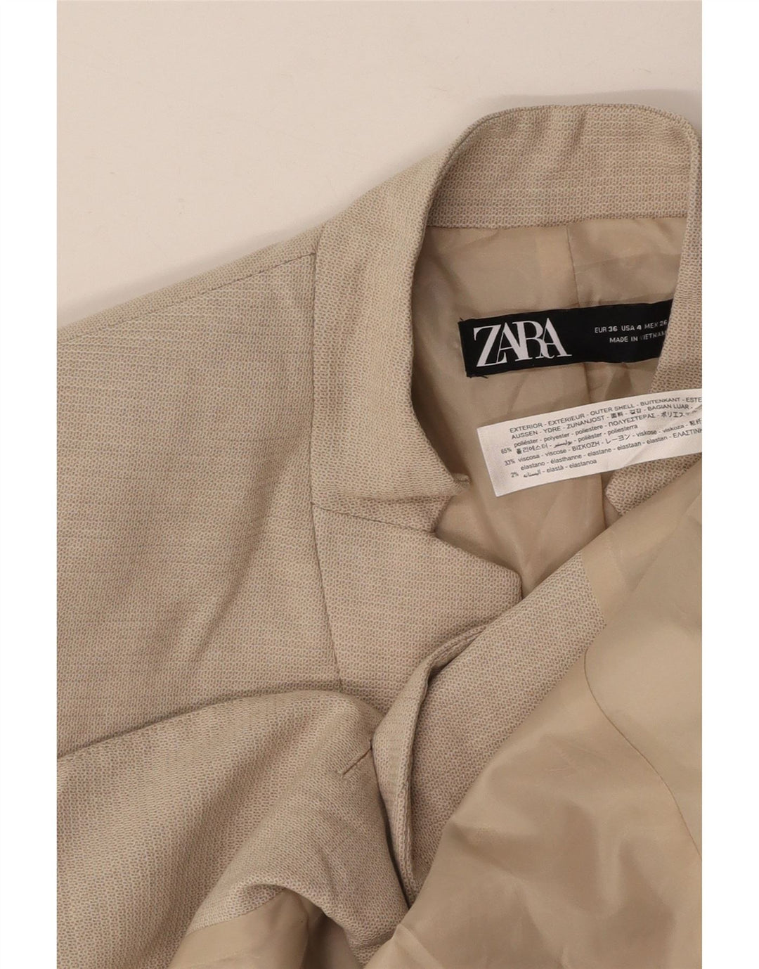 ZARA Damen 1-Knopf-Blazerjacke EU 36 XS Beige Polyester