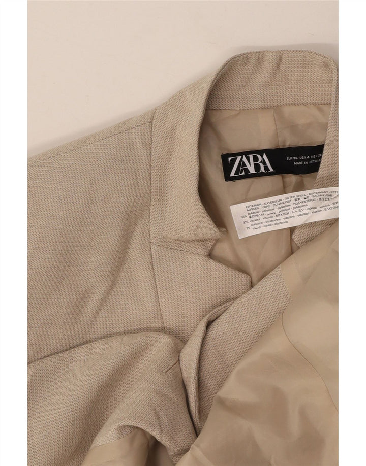 ZARA Damen 1-Knopf-Blazerjacke EU 36 XS Beige Polyester