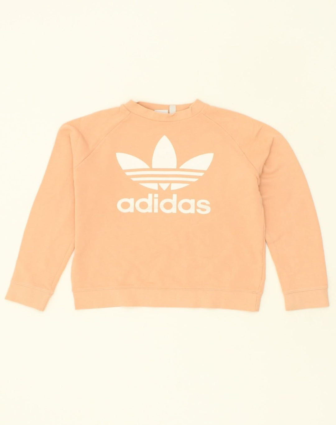ADIDAS Womens Graphic Sweatshirt Jumper UK 12 Medium Beige Cotton | Vintage Adidas | Thrift | Second-Hand Adidas | Used Clothing | Messina Hembry 
