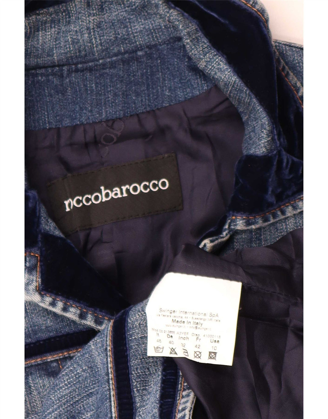 Roccobarocco Damen Jeansjacke IT 46 Große blaue Baumwolle