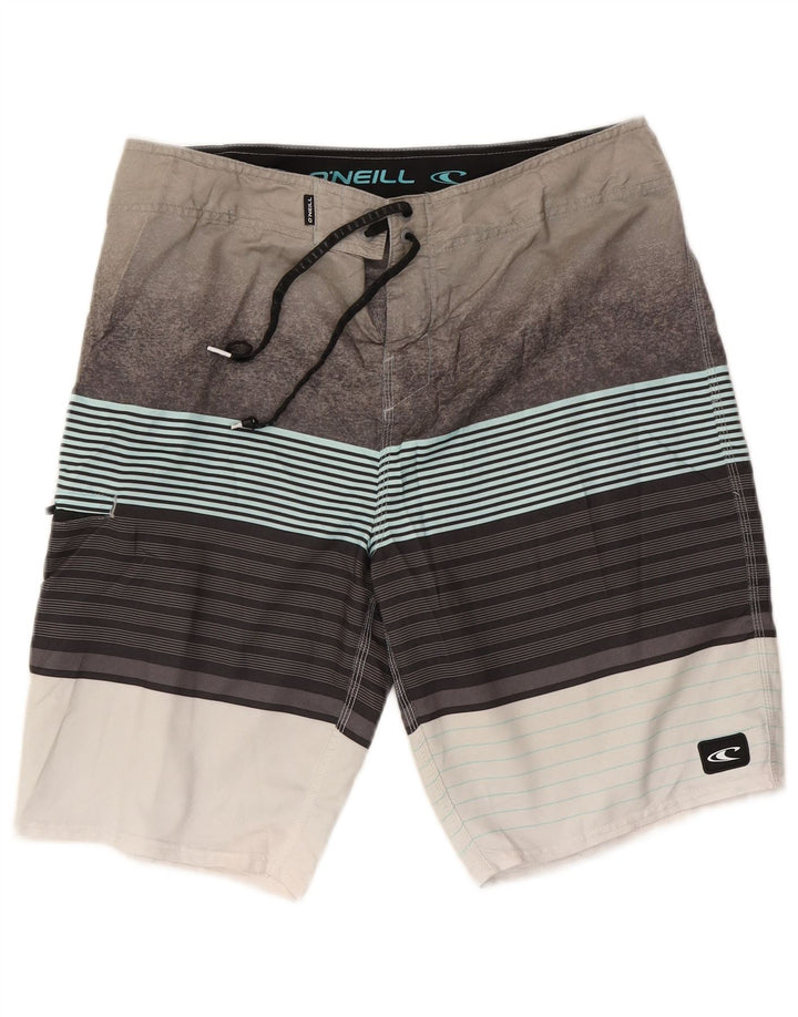 O'Neill Herren-Badeshorts, groß, grau gestreift, Polyester, Strand