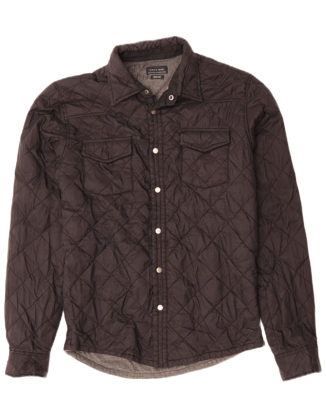 ZARA Herren Slim Fit Overshirt Stepphemd Mittelschwarzes Polyester