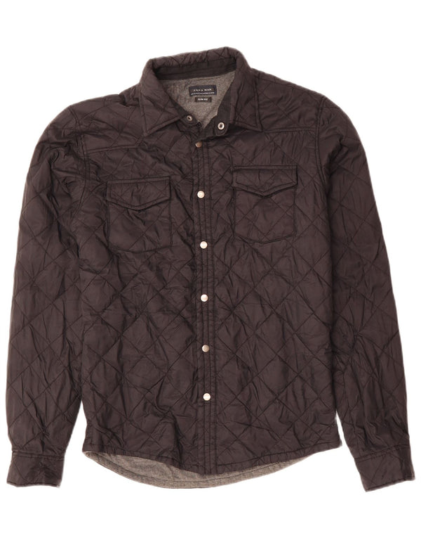 ZARA Herren Slim Fit Overshirt Stepphemd Mittelschwarzes Polyester