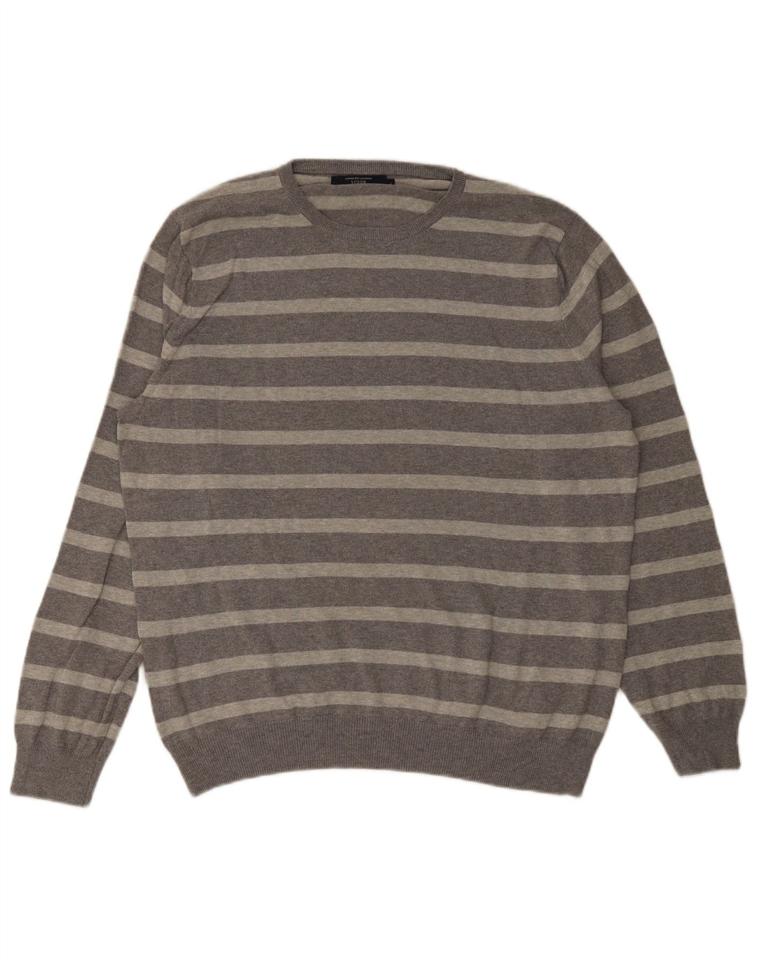 J. Crew Herren-Pullover mit Rundhalsausschnitt, groß, grau gestreift, Baumwolle