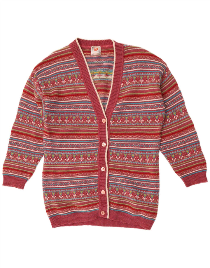 Stefanel Damen-Cardigan-Pullover UK 14 Mittelrote Fair-Isle-Wolle