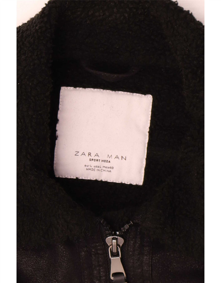 Zara Herren Sherpa Jacke UK 40 Large Schwarz