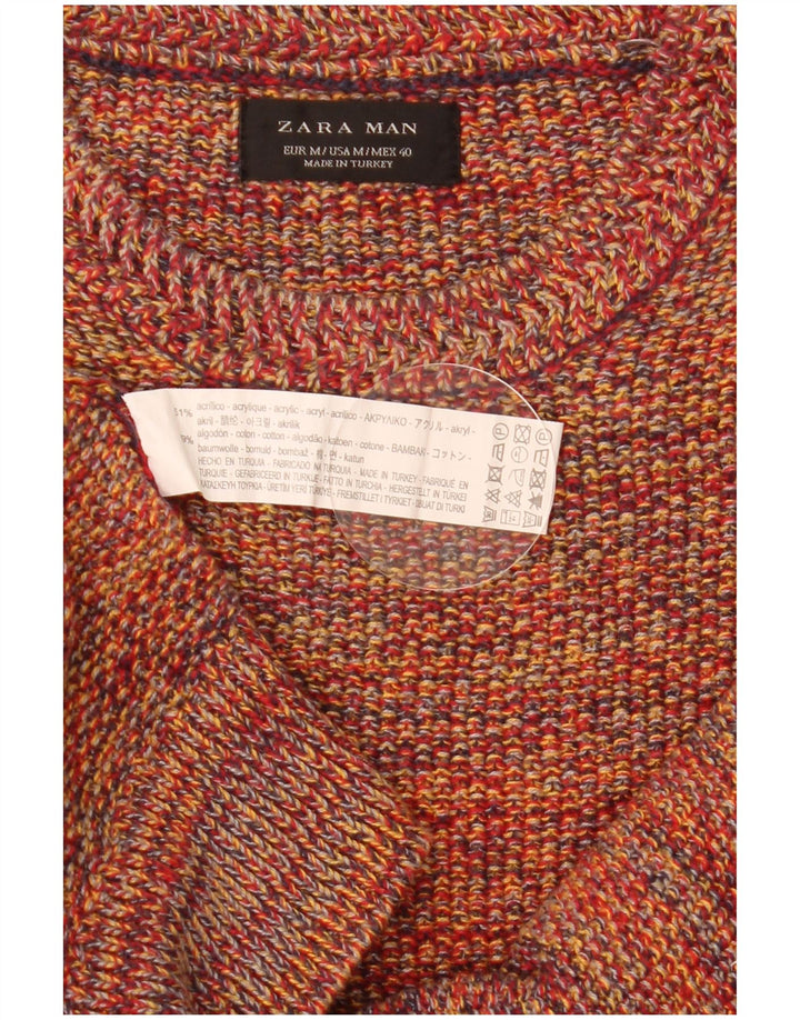 Zara Herren-Pullover mit Rundhalsausschnitt, mittelgroß, mehrfarbig, geflecktes Acryl