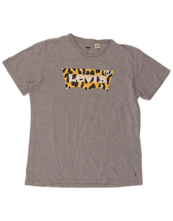 LEVI'S Womens Graphic T-Shirt Top Medium Grey Animal Print
