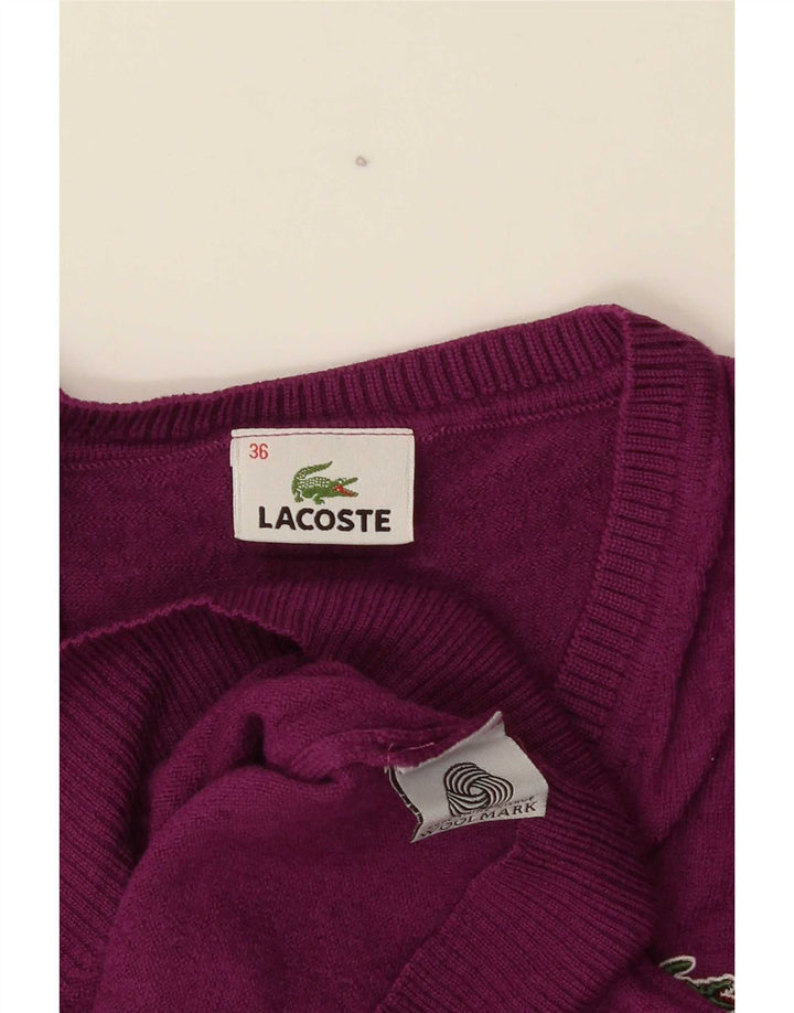 Lacoste Damen-Pullover mit V-Ausschnitt, Größe 36, kleine lila Wolle