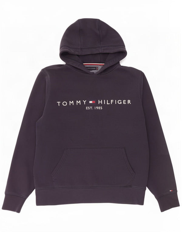 Tommy Hilfiger Damen-Kapuzenpullover mit Grafik, UK 14, mittelmarineblaue Baumwolle
