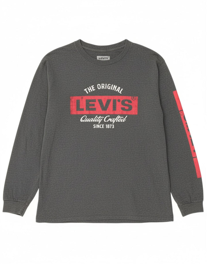 LEVI'S Mens Graphic Top Long Sleeve Medium Grey Cotton