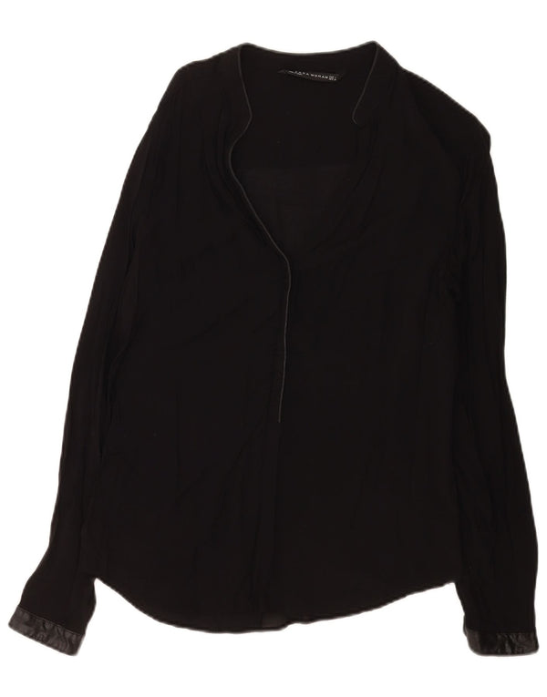Zara Damen Langarm-Hemdbluse UK 14 Large Schwarz