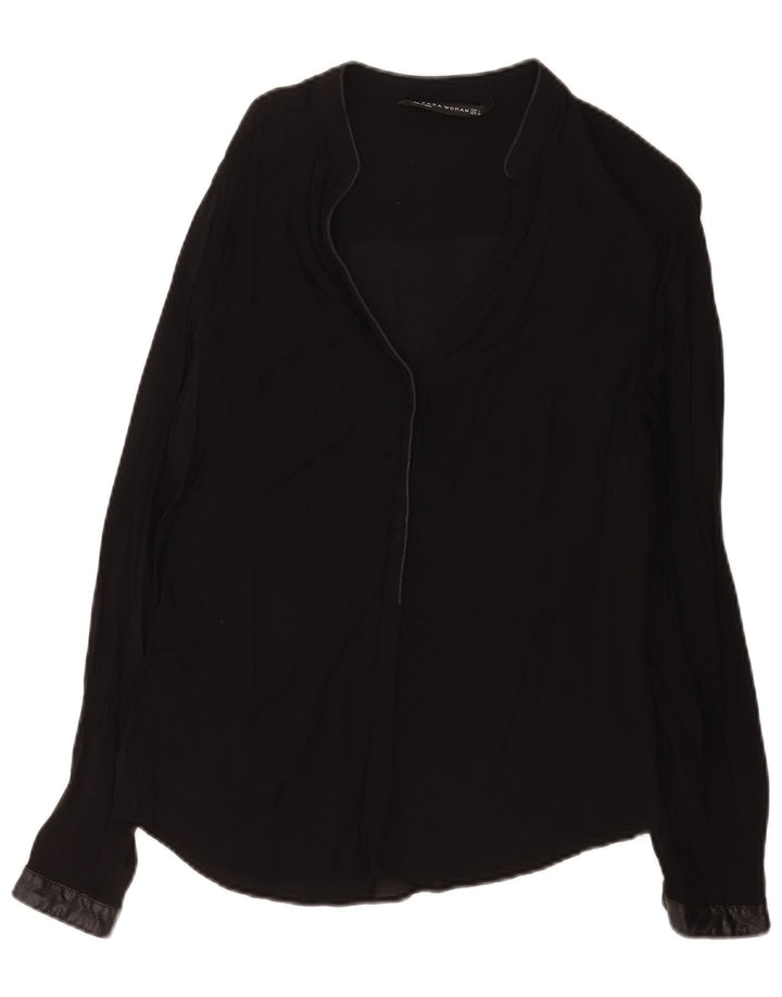 Zara Damen Langarm-Hemdbluse UK 14 Large Schwarz