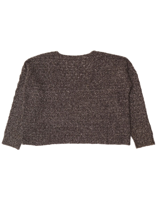 Zara Damen Crop Oversized V-Ausschnitt Pullover Pullover UK 14 Mittelgrau meliert