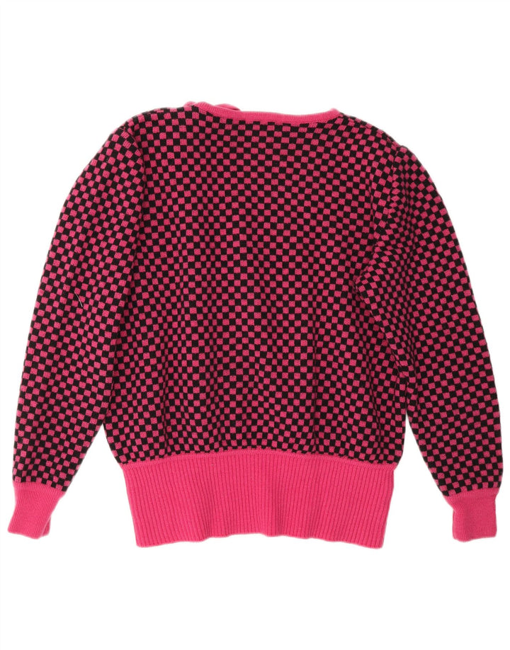 Valentino Damen-Pullover mit U-Boot-Ausschnitt, IT 46, große rosafarbene Gingham-Wolle