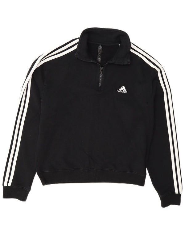 Adidas Damen-Sweatshirt mit Reißverschluss, UK 12/14, mittlere schwarze Baumwolle