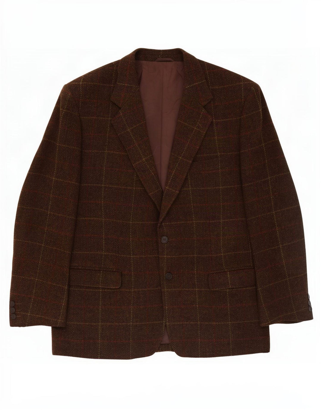 Vintage Herren-Blazer mit 2 Knöpfen, IT 50, große braune Karo-Schurwolle