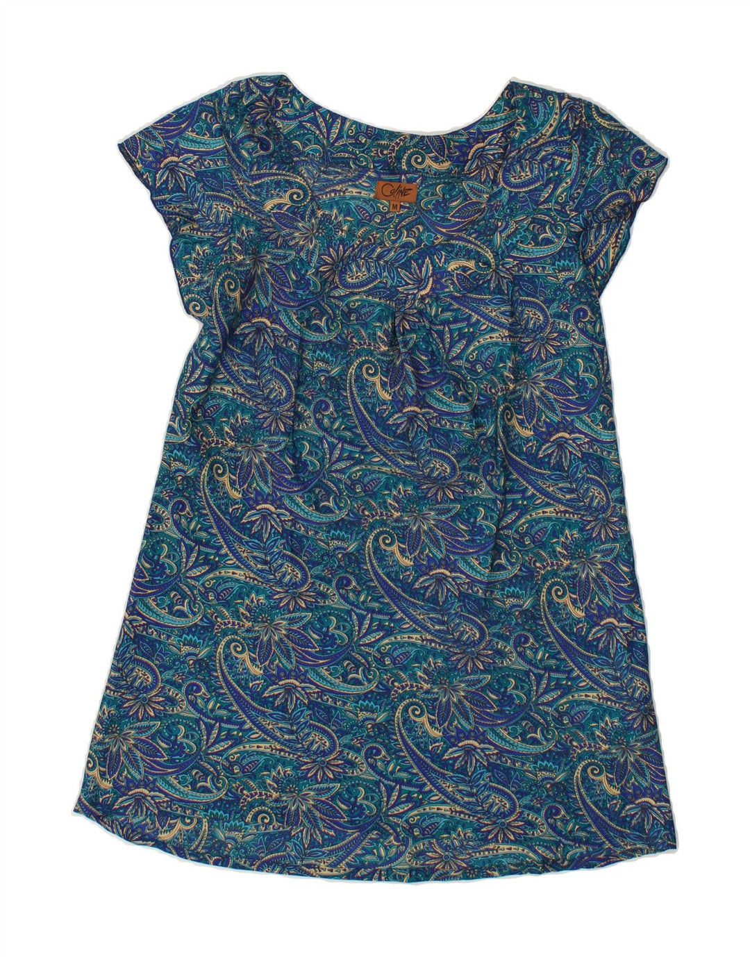 VINTAGE Womens Tunic Top UK 14 Medium Blue Paisley Polyester Vintage Vintage and Second-Hand Vintage from Messina Hembry 