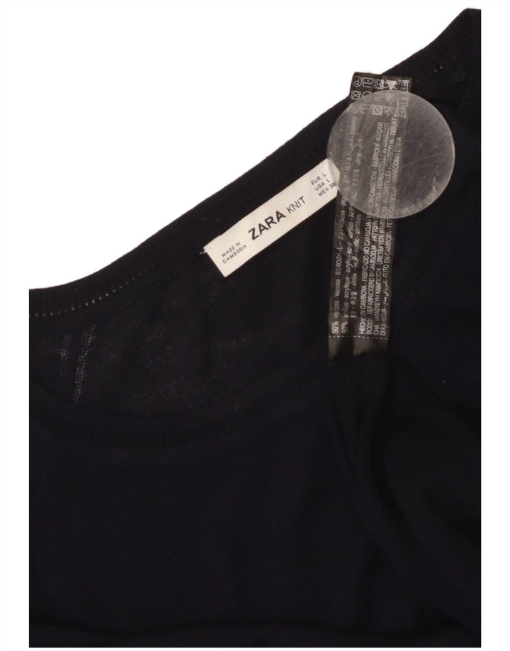 ZARA Damen-Pullover mit U-Boot-Ausschnitt, UK 16, Größe L, schwarze Viskose