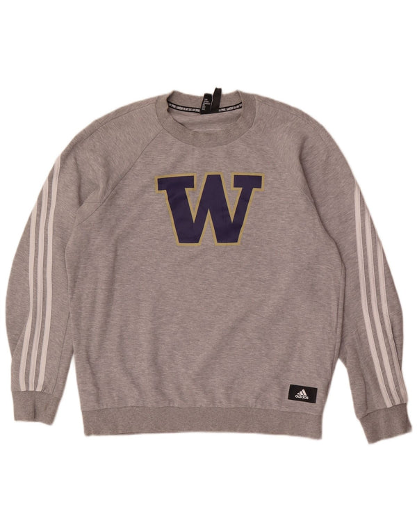 Adidas Herren Washington Huskies Graphic Sweatshirt Pullover Große graue Baumwolle