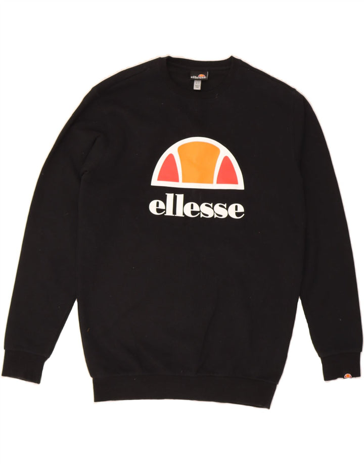 ELLESSE Mens Graphic Sweatshirt Jumper Small Black Cotton Vintage Ellesse and Second-Hand Ellesse from Messina Hembry 