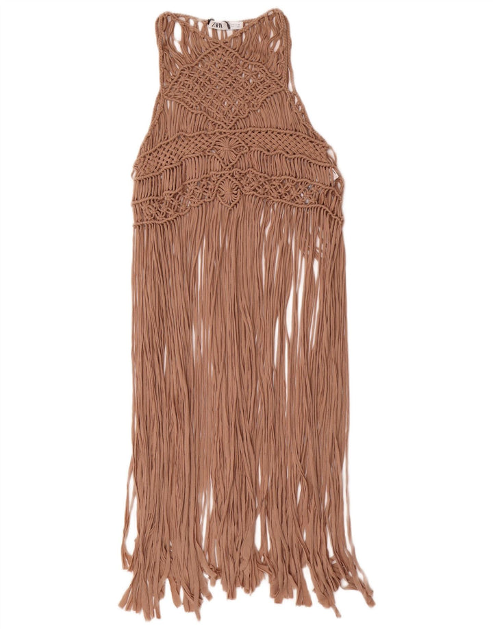 Zara Damen Häkel-Strandkleid UK 12 Medium Beige Polyester
