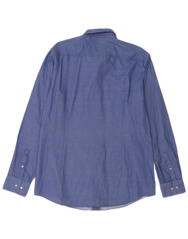 Hugo Boss Herren-Slim-Fit-Hemd, Größe 44 17 1/2 XL, blau gepunktete Baumwolle