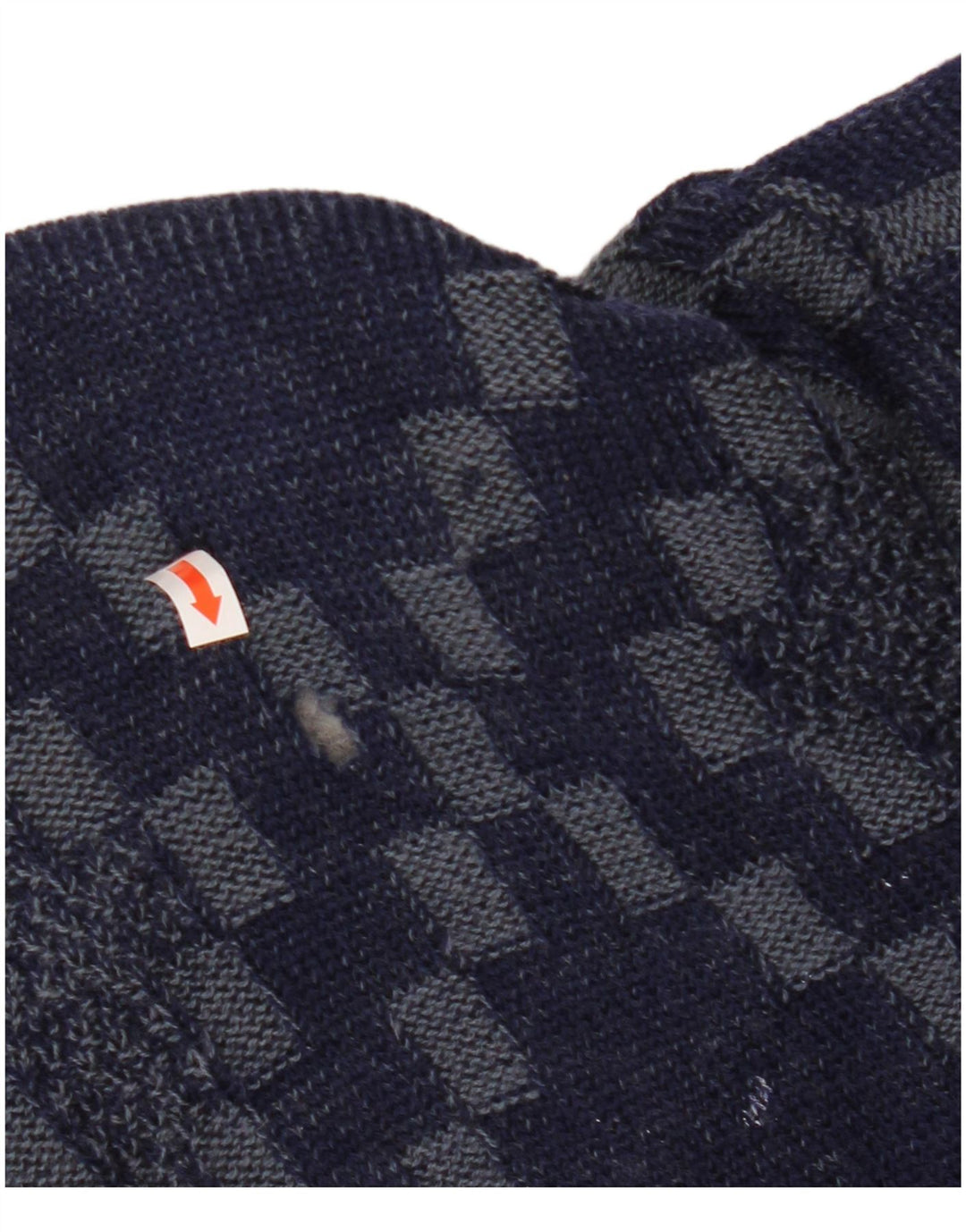 VINTAGE Herren Cardigan Pullover Große marineblaue geometrische Viskose