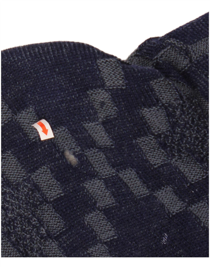 VINTAGE Herren Cardigan Pullover Große marineblaue geometrische Viskose