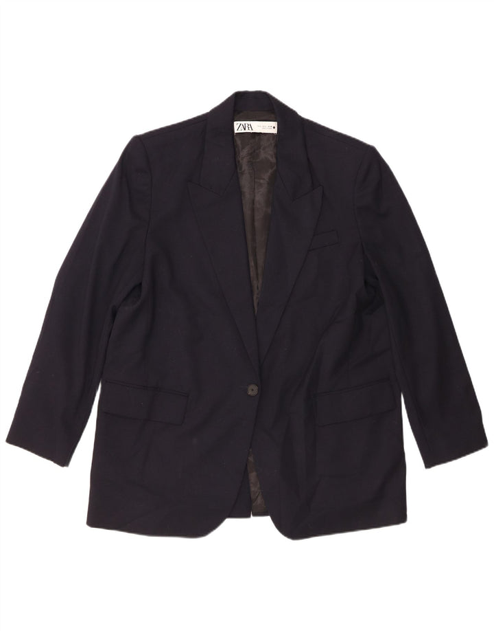 Zara Damen 1-Knopf-Blazerjacke UK 16 Large Marineblau Polyester