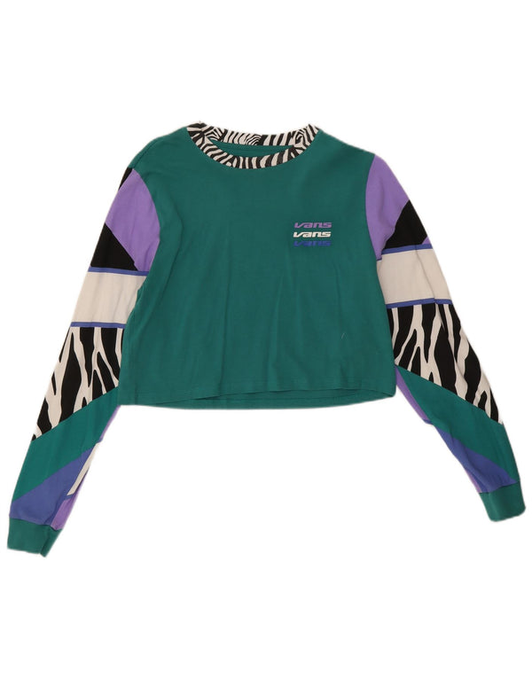 Vans Damen Crop Top Langarm UK 10 Small Green Animal Print Baumwolle