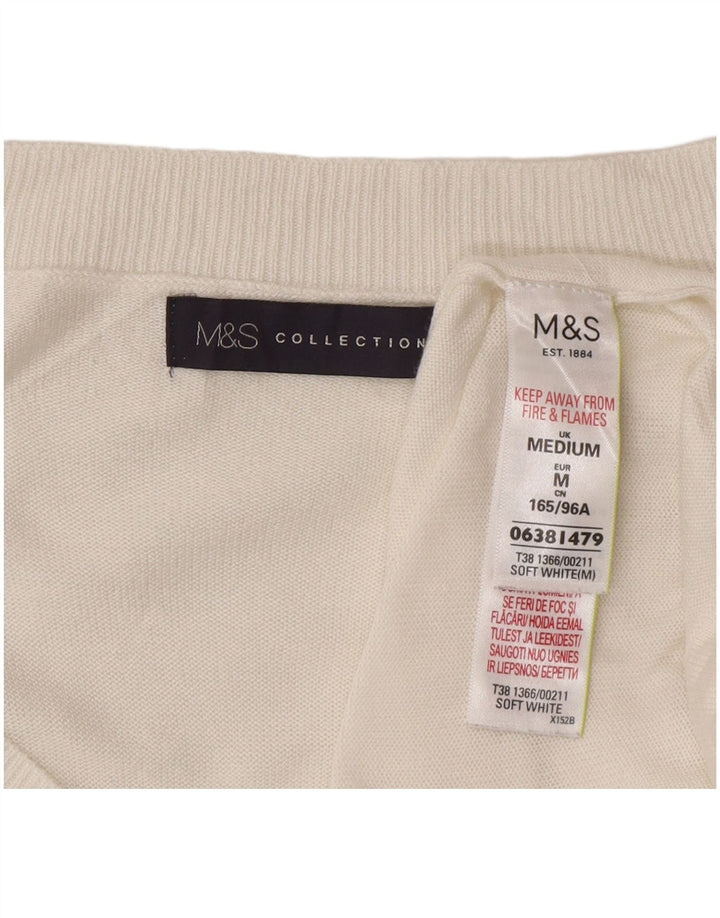 Marks & Spencer Damen-Pullover mit V-Ausschnitt, Gr. 14, mittelweiß, geblümt