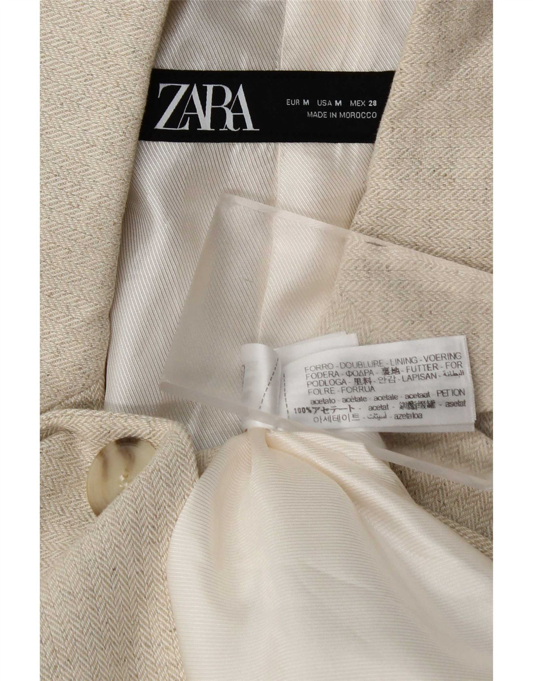 Zara Damen-Blazer mit 1 Knopf, UK 14, Mittelbeige, Fischgrätenmuster, Acetat