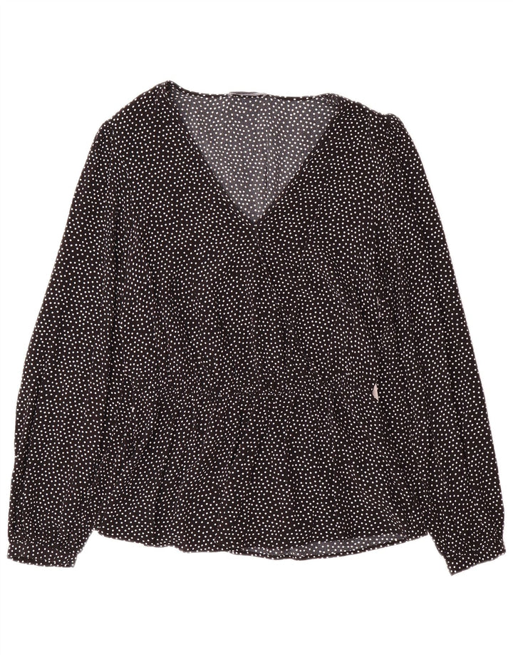 Marks & Spencer Damen Langarm-Blusenoberteil UK 12 Medium Schwarz gepunktet