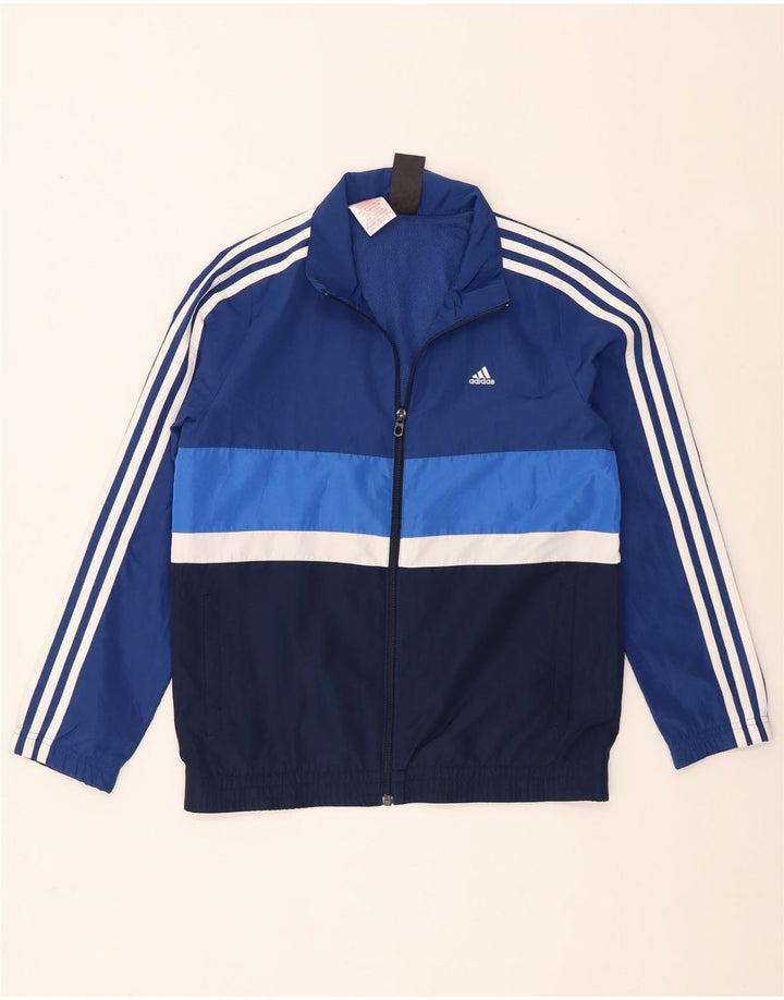 Adidas Jungen-Trainingsanzug-Top-Jacke, 11–12 Jahre, blaues Colourblock-Polyester
