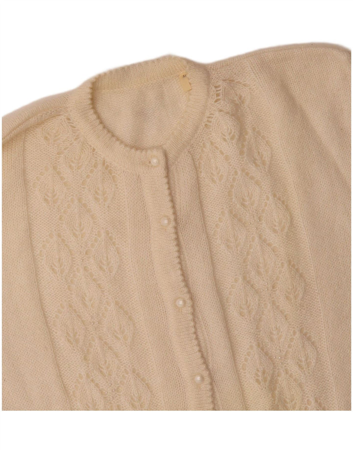 VINTAGE Damen Cardigan Pullover UK 14 Medium Off White Mohair