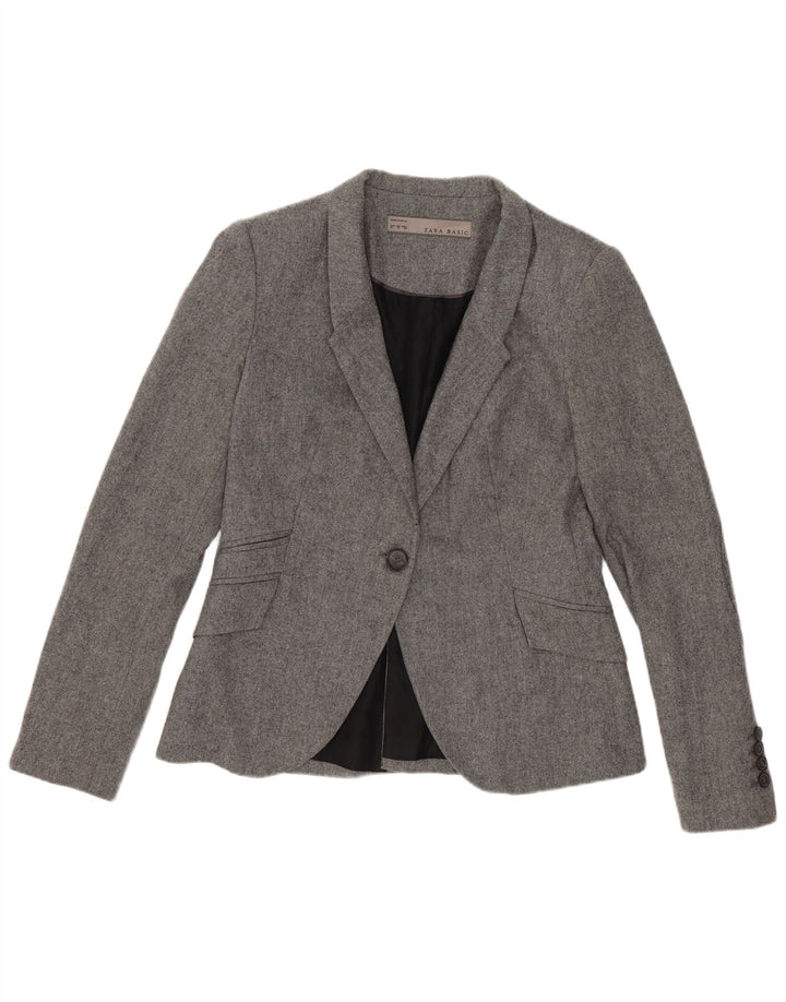 Zara Damen 1-Knopf-Blazerjacke UK 12 Mittelgraue Viskose