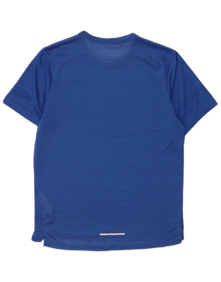 Nike Herren Dri Fit T-Shirt-Oberteil aus mittelblau gestreiftem Polyester