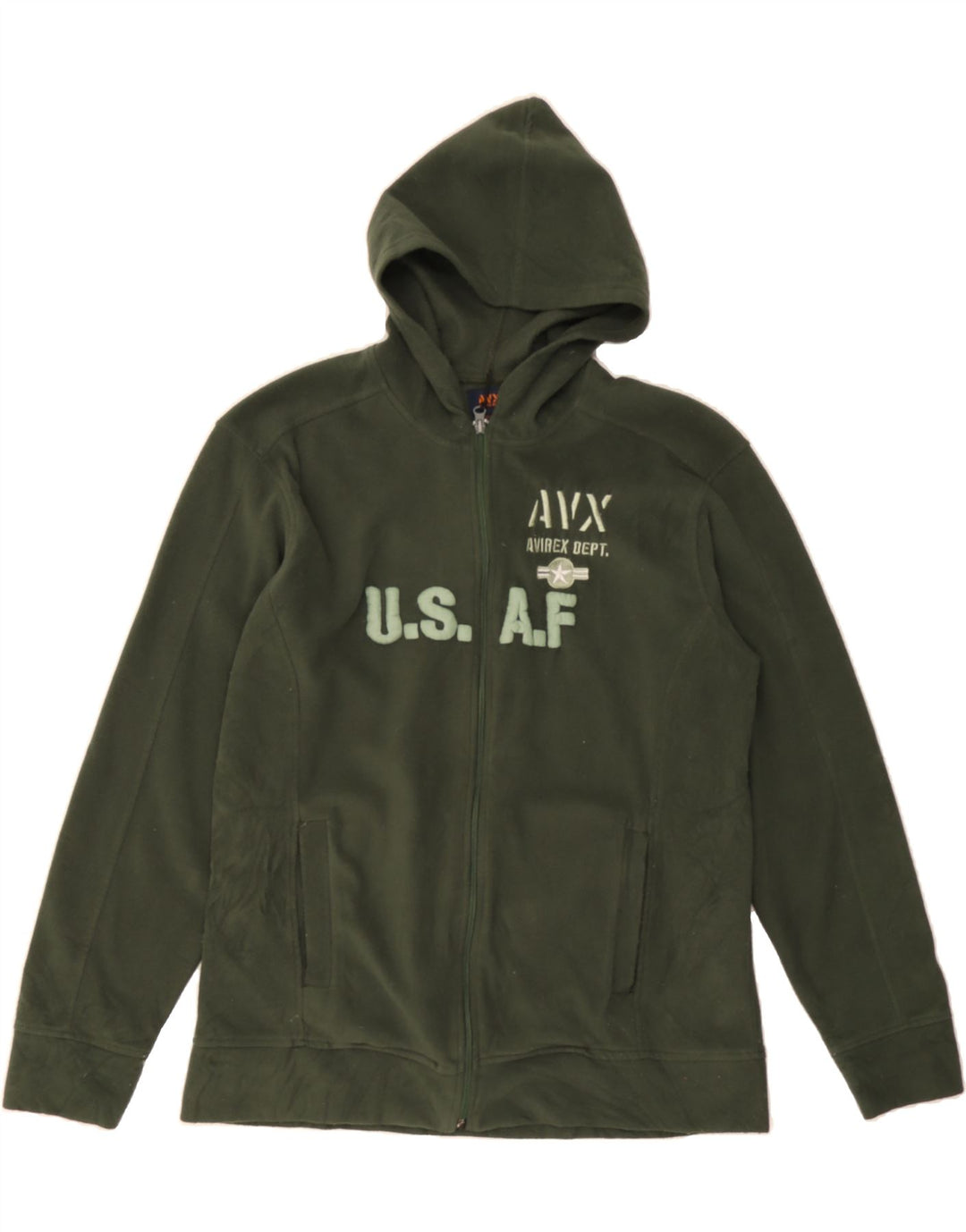 AVIREX Womens Graphic Hooded Fleece Jacket UK 20 2XL Green Polyester Vintage Avirex and Second-Hand Avirex from Messina Hembry 