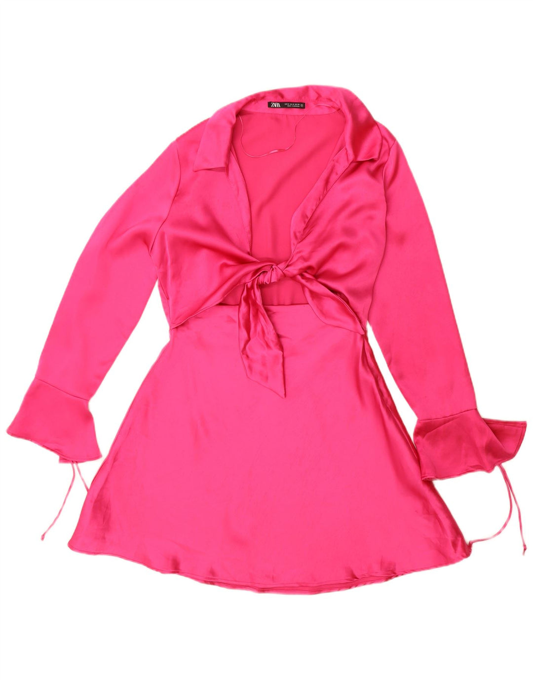 Zara Damen Langarm-A-Linien-Kleid UK 14 Mittelrosa Polyester