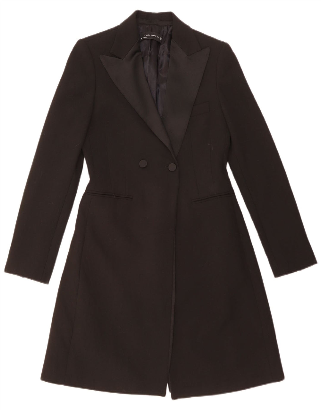 ZARA Damen Zweireihiger Mantel UK 10 Small Schwarz