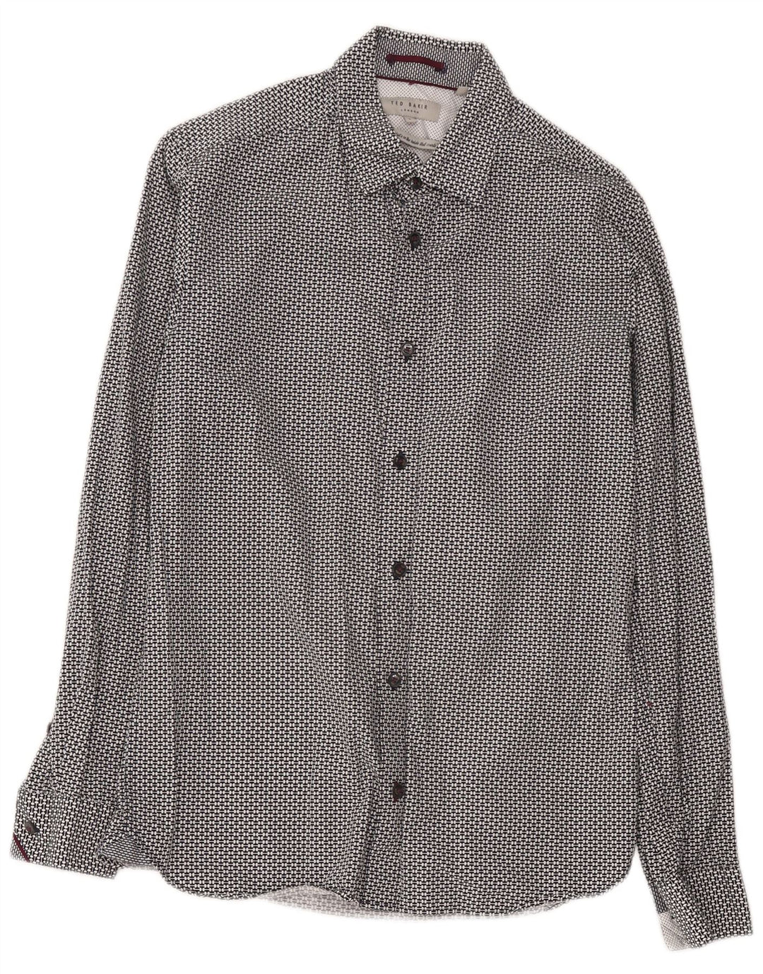 Ted Baker Herrenhemd, Größe 2, klein, schwarze, geometrische Baumwolle