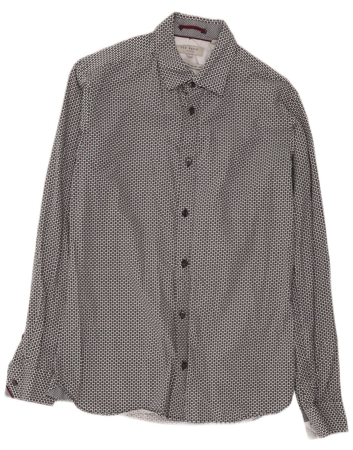 Ted Baker Herrenhemd, Größe 2, klein, schwarze, geometrische Baumwolle