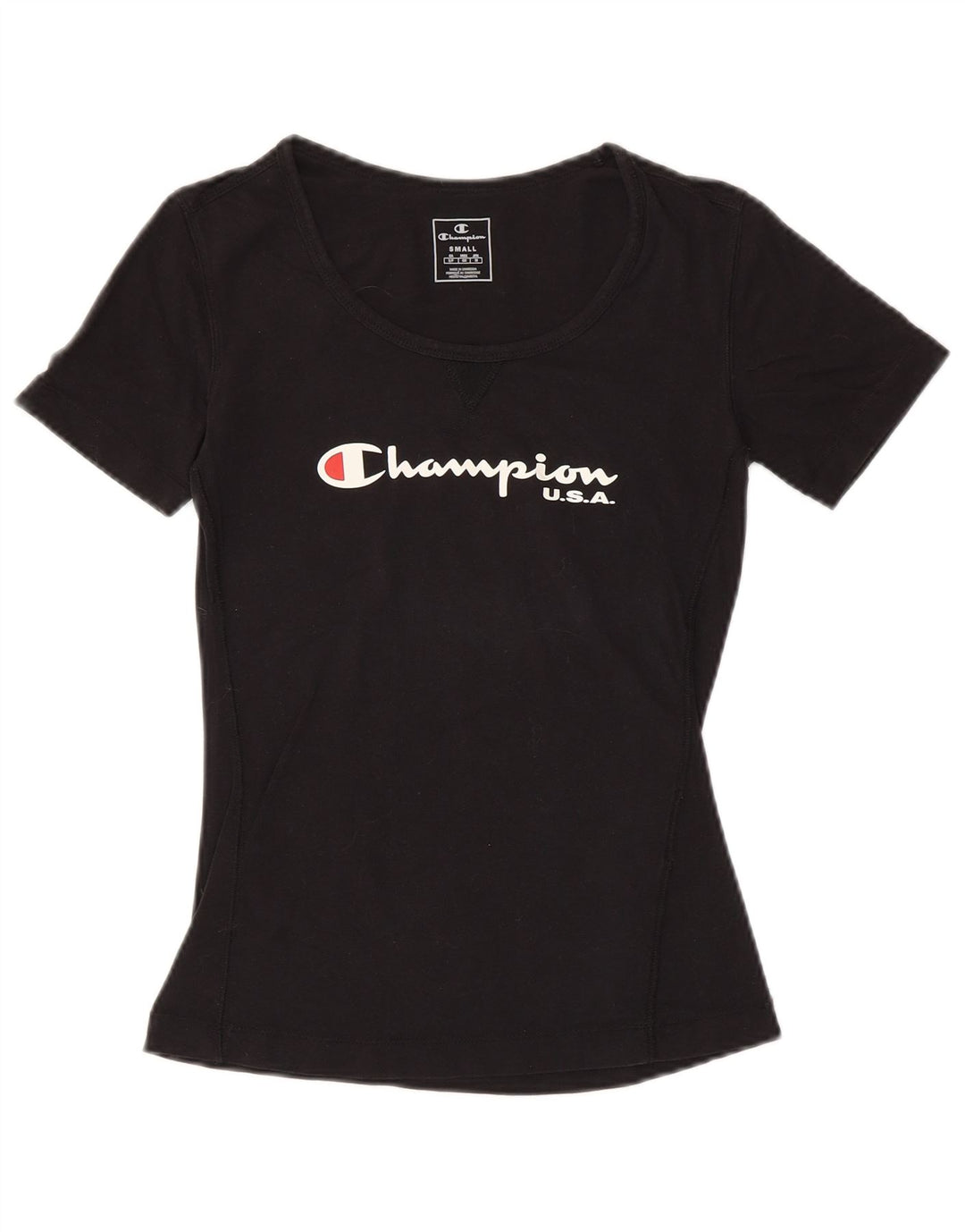 CHAMPION Damen Grafik-T-Shirt-Oberteil UK 10 Small Schwarz