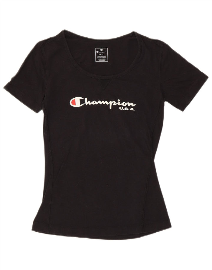 CHAMPION Damen Grafik-T-Shirt-Oberteil UK 10 Small Schwarz
